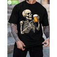 thumbnail image 1 of Camiseta de Halloween - Camiseta negra para hombre con estampado de esqueleto bebiendo cerveza - Algodón, corte regular, cuello redondo, camiseta informal de verano para actividades al aire libre y ro, 1 of 6
