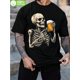 thumbnail image 1 of Halloween T-Shirt - Men'S Black T-Shirt with Skeleton Drinking Beer Print - Cotton, Regular Fit, Round Neck, Casual Summer Tee for Outdoor Activities & Casual Attire, Outdoor Tshirt | Skeleton Gr, 1 of 6