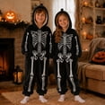 thumbnail image 4 of Krdevn Kids Halloween Skeleton Pajamas Boys Girls Vintage Bone Print Plush Hooded One Piece Sleepwear 5-6 Years,Black, 4 of 5