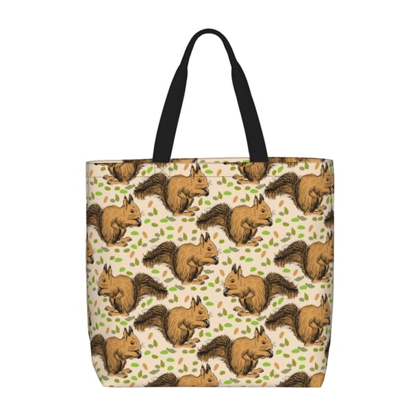 Fotbe Retro Squirrel Bolsa Tote con Estampado para Mujer, Bolsos con Cremallera, Bolsa de Hombro Casual de Gran Capacidad con Bolsillos Internos