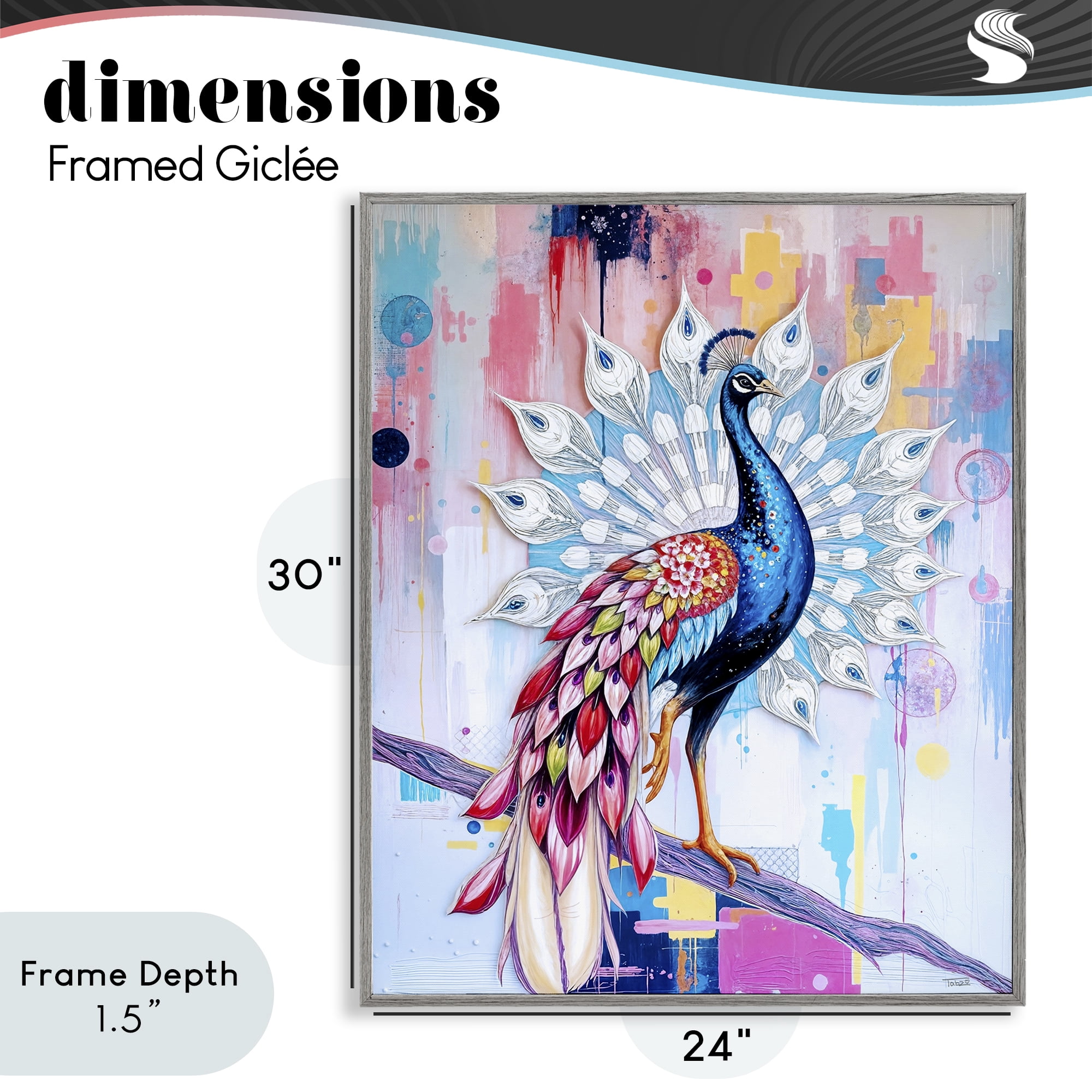 Stupell Industries Radiant Peacock on Branch Gray Framed Giclee Art, design by Tabz Jones