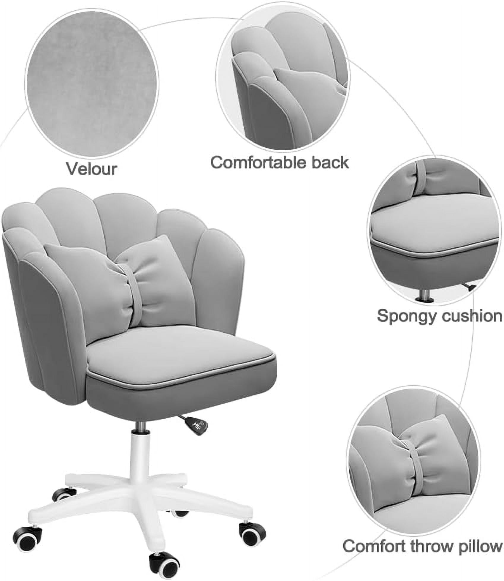 WXJHL Office Chair Cute Petal Desk Chair, Modern Fabric Home Butterfly Chairs Height Adjustable Chair Makeup Chairs Computer Chairs（Grey）