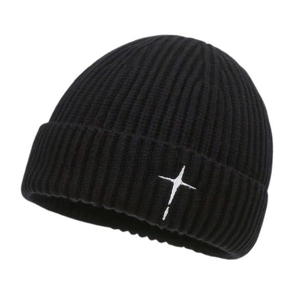 HJYCHN Winter Embroidered Knitted Hat for Men and Women Warm Thermal Ear Cap Cold Weather Black One Size