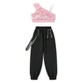 thumbnail image 3 of TiaoBug Kids Girls 2 Piece Hip Hop Dance Outfits Sequins Ruffle Sleeveless Crop Top with Jogger Cargo Pants Set Pink 14, 3 of 7