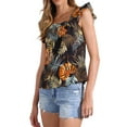 thumbnail image 4 of INSPIRE CHIC Women's Tropical Printed Square Neck Ruffle Tank Top XS Black Orange, 4 of 5