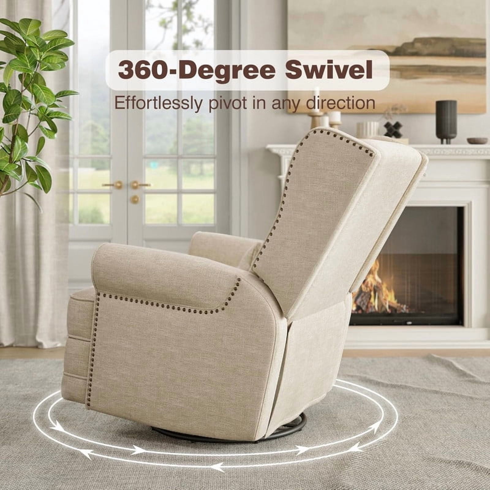 34.25" Extra Wide Swivel Recliner Glider Chair with Rocking, Lounge Chair with Pull-Out Footrest, Waterproof Fabric, Tool-Free Assembly