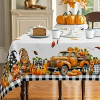 Thanksgiving Tablecloth Fall Tablecloth Square 60x60 Inch, Autumn Harvest Plaid Truck Gnome Pumpkin Table Cover Waterproof for Fall Thanksgiving Dinning Table Decorations