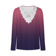 thumbnail image 4 of tklpehg Long Sleeve Shirts for Women Lightweight V-Neck Crochet Lace Trim Gradient Color Casual Loose Going Out Tops Tunic Tops Blouses (Navy,M), 4 of 5