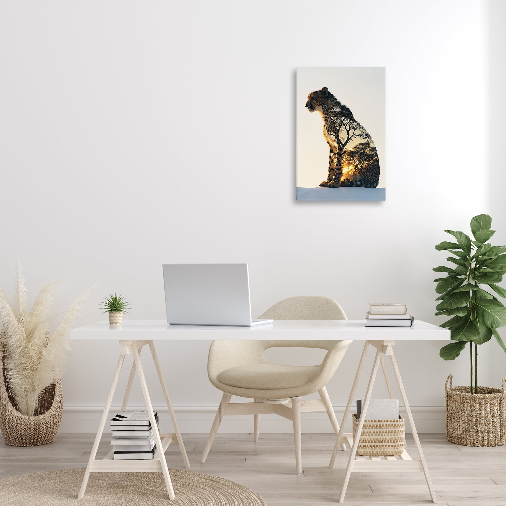 Stupell Industries Leopard with Silhouette Animals & Insects Painting Gallery Wrapped Canvas Art Print Wall Art, 16 x 24