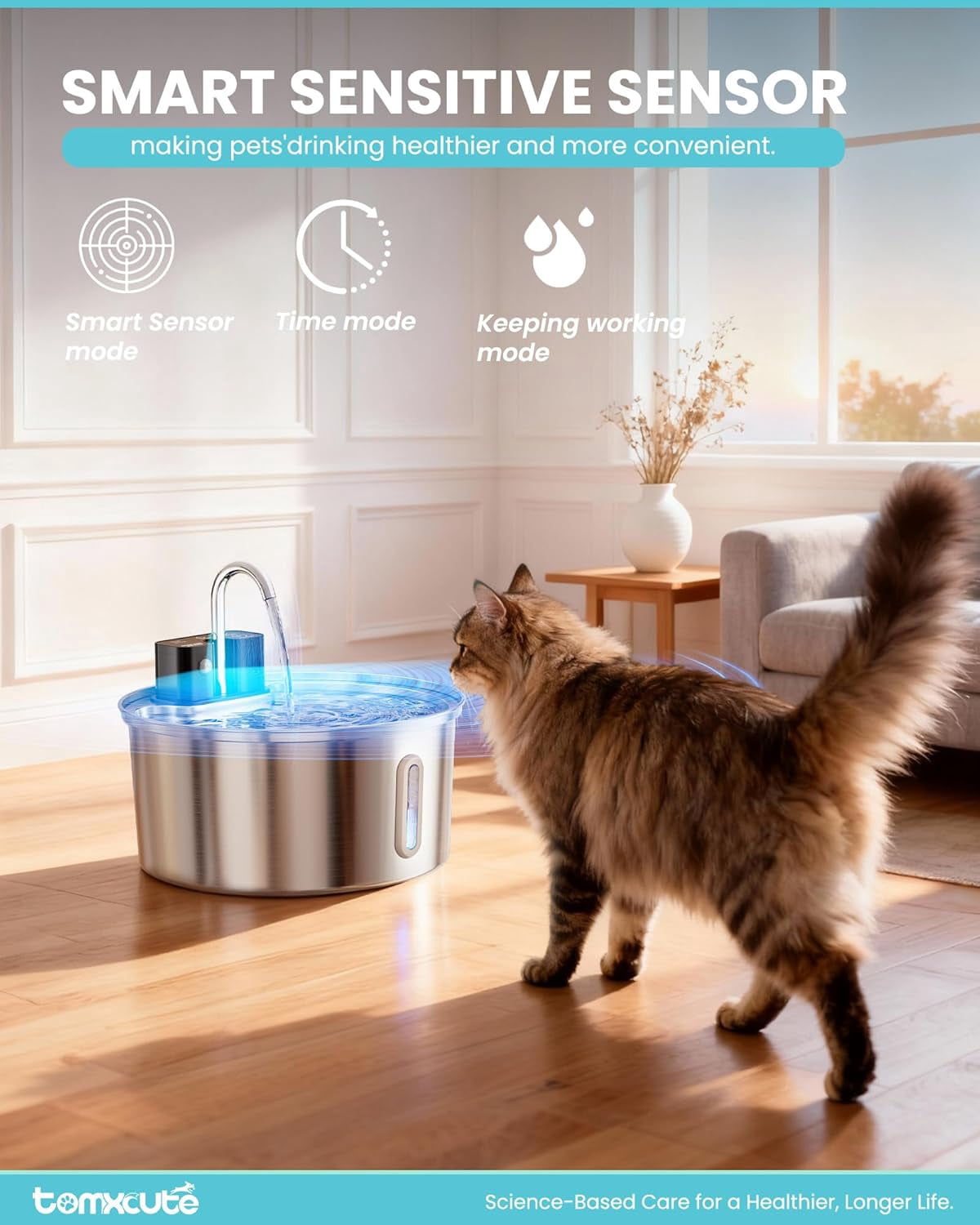 Cordless Automatic Cat Water Fountain 108oz Stainless Steel Rechargeable Pet Drinking Dispenser for Multiple Pets