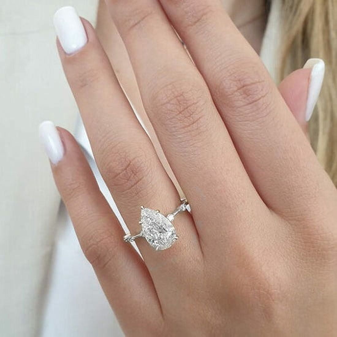 solitaire jewels 3CT Pear Moissanite Pave Diatance Diamond Solitaire Engagement Ring For Women, 10K White Gold