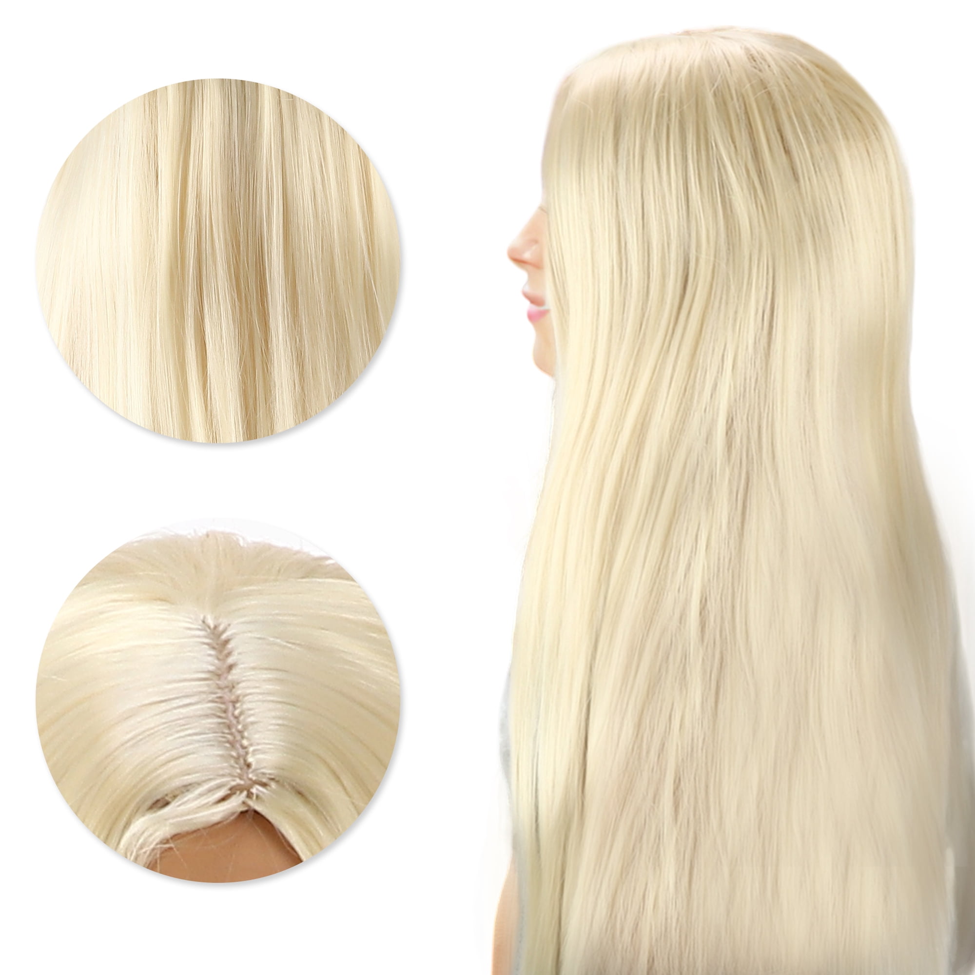Unique Bargains 1 Pc Straight Long Hair Hair Wig High Temperature Fiber 26in Human Wig Gold Tone for Women