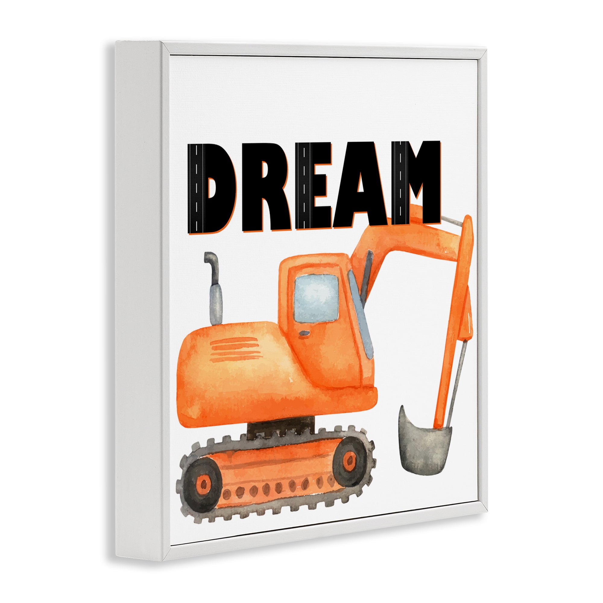 Dream with Orange Excavator White Framed Giclee Art, design by Kim Allen