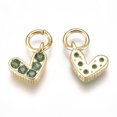 thumbnail image 2 of Brass Micro Pave Cubic Zirconia Charms with Jump Ring Long-Lasting Plated Real 18K golden Plated Heart Green 6x8x2mm Hole: 3mm, 2 of 2