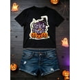 thumbnail image 2 of Women's T‑Shirt, Halloween Costume, Casual Funny Trick Or Treat Pumpkin Witch Hat Graphic Tee, Party Festival, 2 of 5