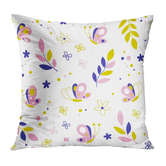 ECCOT Butterflies Flowers Nature Butterfly Character Swatch Fauna Floral Pillow Case Pillow Cover 18x18 inch