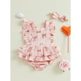 thumbnail image 2 of Suealasg Baby Girls Valentine's Day Clothes 3M 6M 12M 18M Fly Sleeve Bow/Heart Print A-line Romper Dress Headband Newborn Spring One Piece Clothes, 2 of 7
