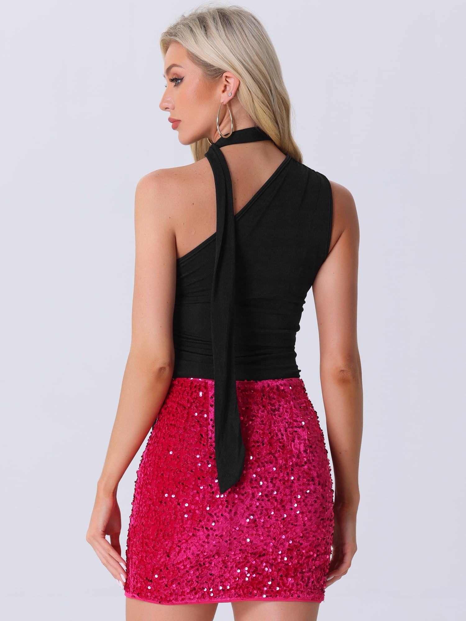 DARING DIVA Women's One Shoulder Sleeveless Ruched Crop Tank Top M Black