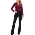 thumbnail image 2 of INSPIRE CHIC Women's Textured Work Velvet Blouse Long Sleeve V Neck Solid Color Shirt Blouse Wine Red M, 2 of 5