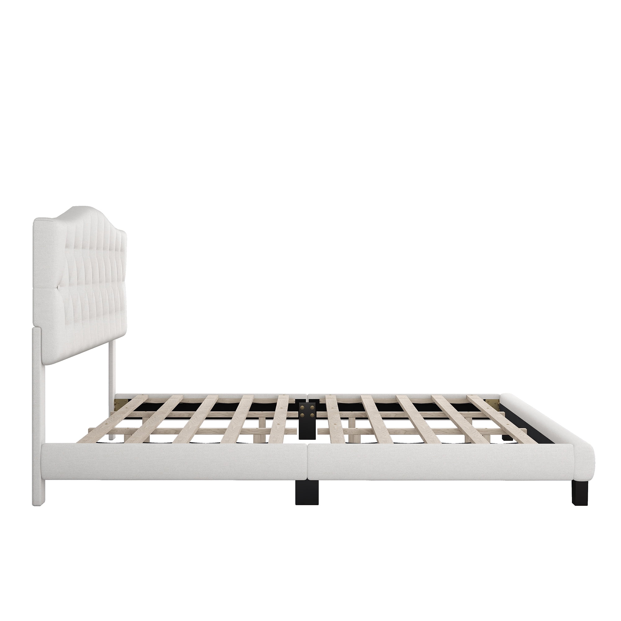 LegaHome Full Bed Frame, Full Size Upholstered Platform Bed with Headboard, Solid Wood Frame, Modern Full Platform Bed Frame Bedroom Furniture, Holds 770lbs, No Box Spring Needed, Beige