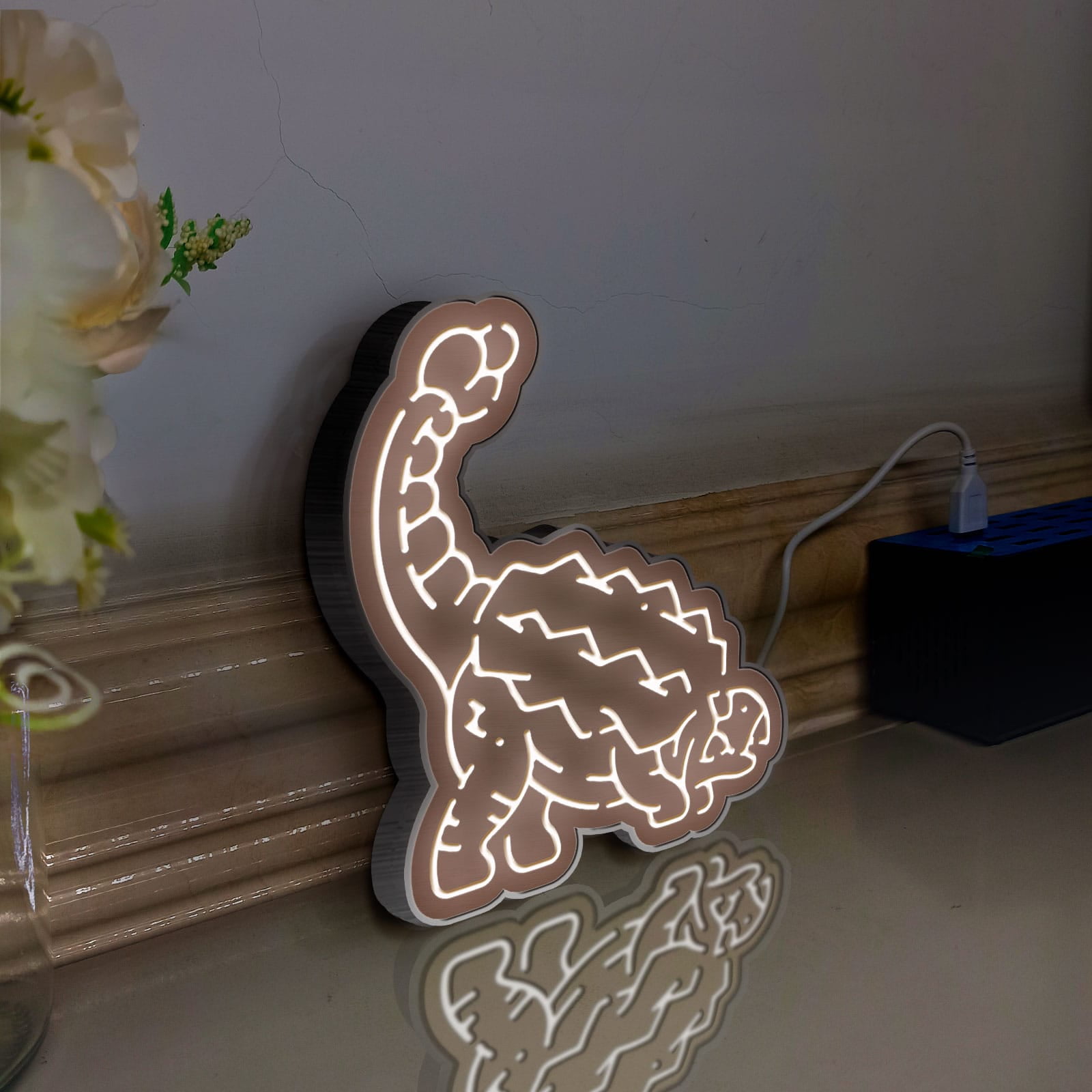 Dinosaur Led Light Box, Dimmable Neon-Like Light Signs USB Power for Wall Decor Bedroom Decoration, Static Light (WxH) 11"x12"