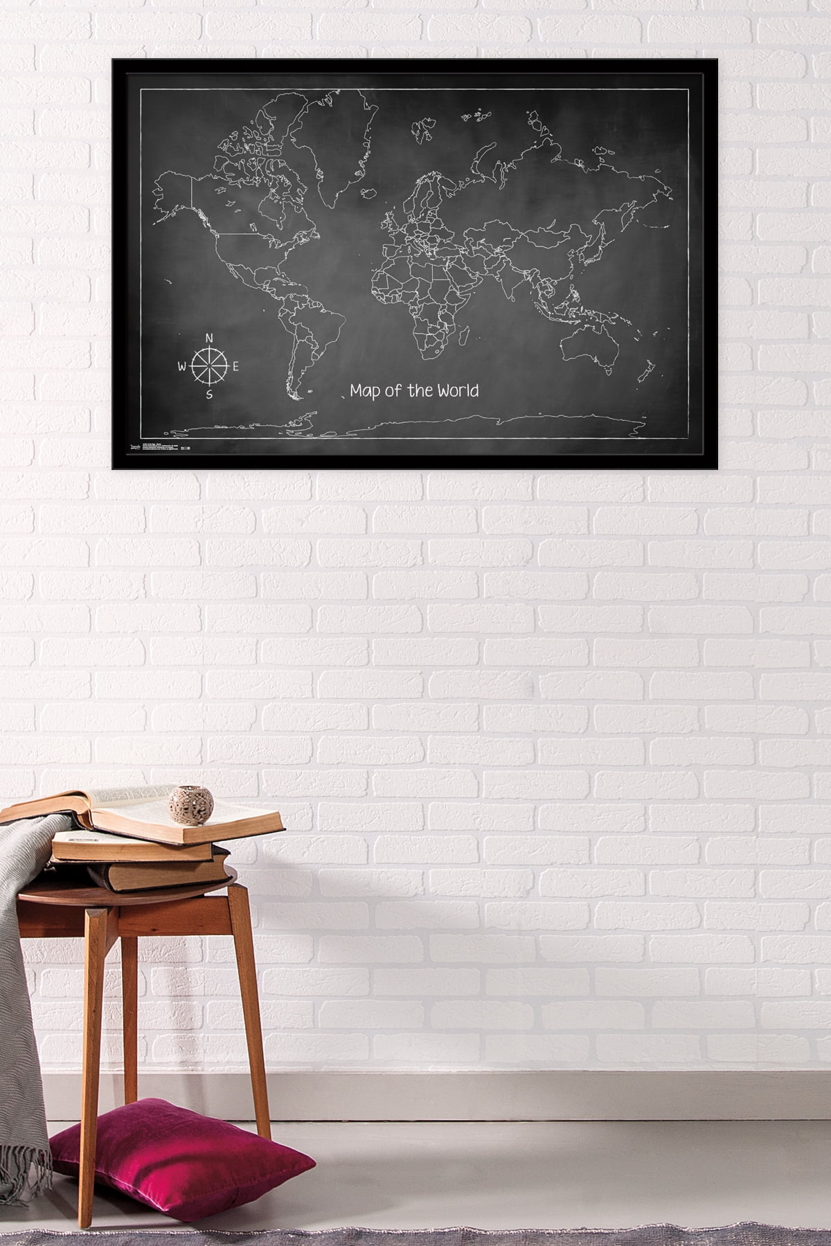 Chalk Map - World Wall Poster, 22.375" x 34", Framed
