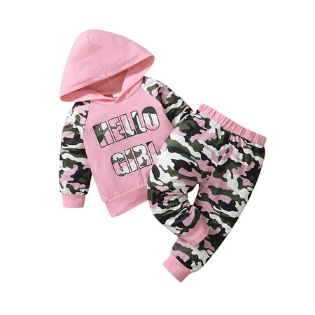 

elfinBE Baby Girl Camouflage Casual Hoodie Tapered Pants 2PCs Set Outfits 18-24M，2-5T