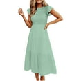 thumbnail image 3 of Jacenvly New Dresses for Women 2024 Casual Women'S Fashion Round-Neck Short Sleeve Solid Color High Waist Dress Satiny Soft Long Dresses for Women Green, 3 of 8
