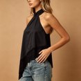 thumbnail image 4 of IUYRTFE Women's Halter Neck Satin Lace Trim Top Sleeveless Elegant Summer Flowy Blouse, 4 of 5