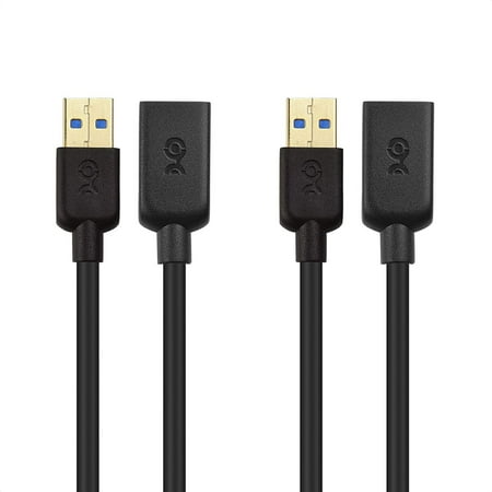 Cable Matters 2-Pack USB to USB Extension Cable (USB 3.0 Extension Cable / USB 3 Extension Cable) in Black 6 Feet