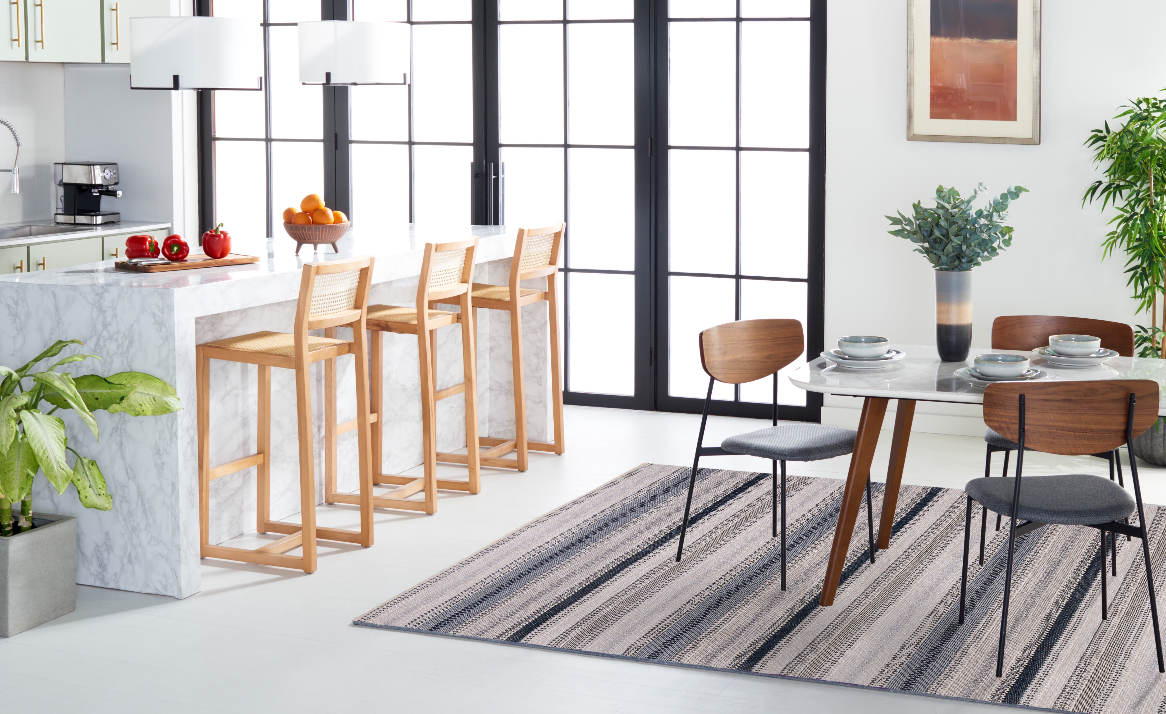 SAFAVIEH Montauk Albine Striped Cotton Area Rug, Grey/Black, 6' x 6' Square