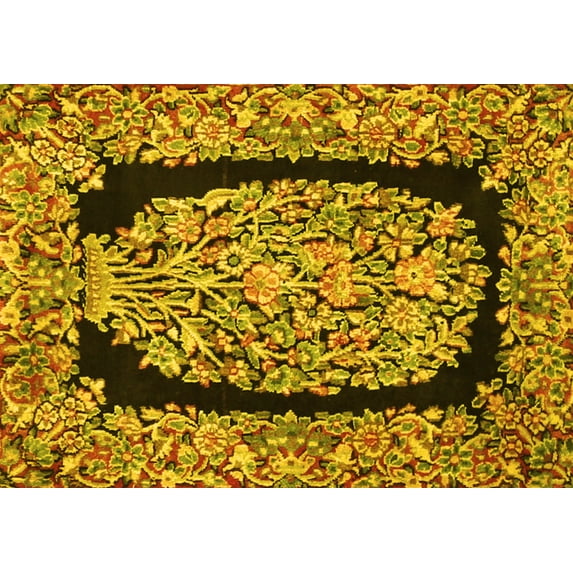 Ahgly Company Machine Washable Indoor Rectangle Persian Yellow Traditional Area Rugs, 5' x 7'