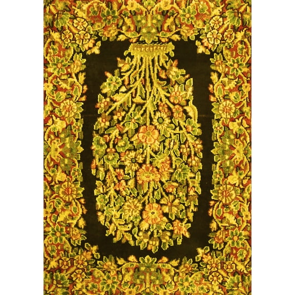 Ahgly Company Machine Washable Indoor Rectangle Persian Yellow Traditional Area Rugs, 5' x 7'