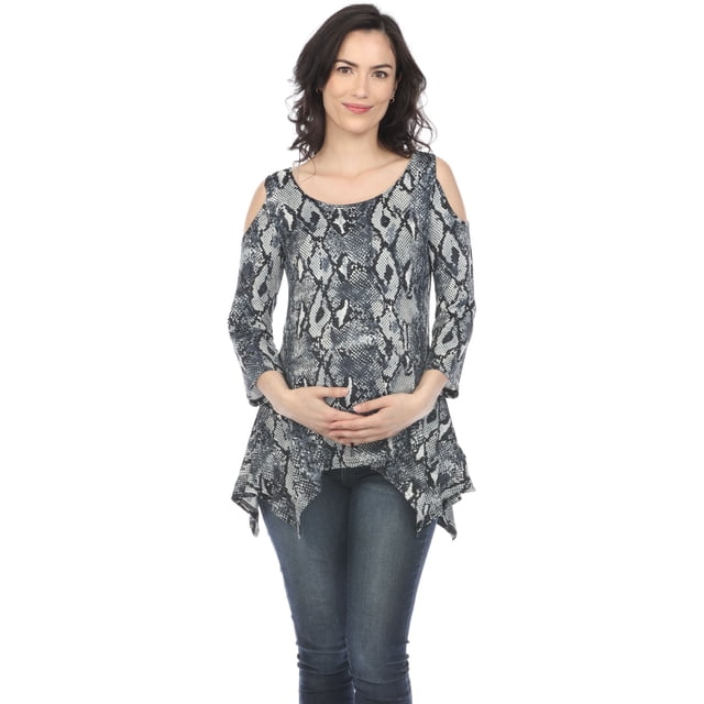 White Mark Women's Maternity Snake Print Cold Shoulder Tunic