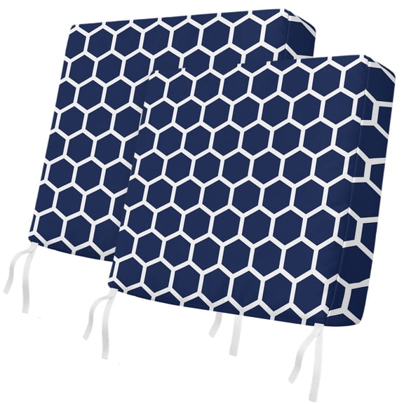 Outdoor Patio Cushion Covers 2 Pack Blue Moroccan Hexagon Chair Pads Slipcovers with Ties & Zipper Waterproof Seat Cover Set Geometric Art Seat Cushion Covers for Outdoor Couch Sofa 22x20 Inch