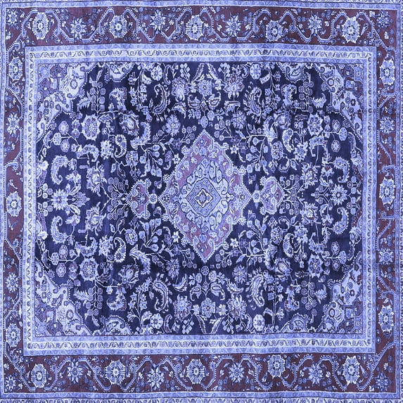 Ahgly Company Machine Washable Indoor Square Medallion Blue Traditional Area Rugs, 5' Square