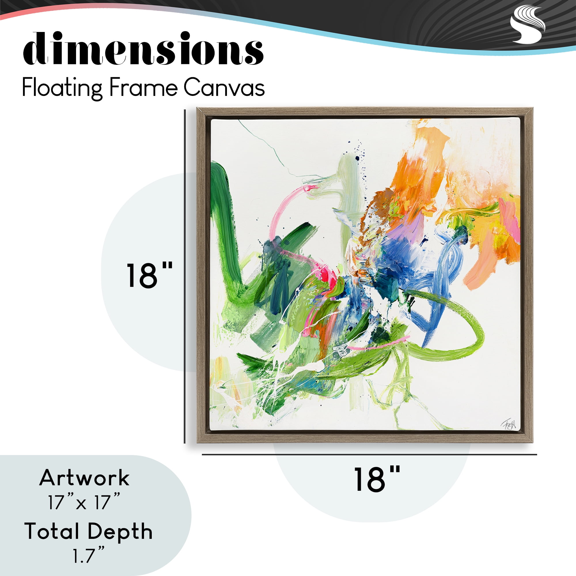 Confident Green Abstraction Brown Framed Floater Canvas Wall Art, design by Design Fabrikken