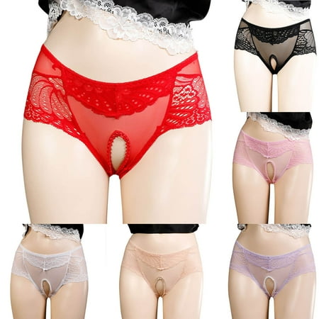 Limited-Time Price Cut: Women Panty  Ropa Interior Transpirable para Mujer  Women Low-waist Sexy Lace Open Transparent Panties Briefs SOPATENOR Beige L