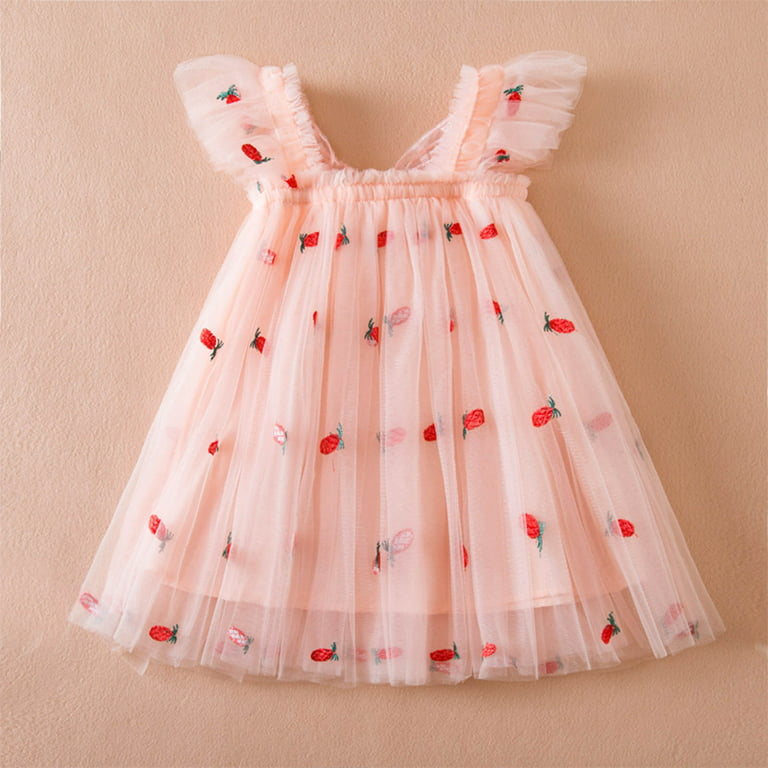 Taqqpue Toddler Baby Girls Dresses Cute Mesh Strawberry Print 