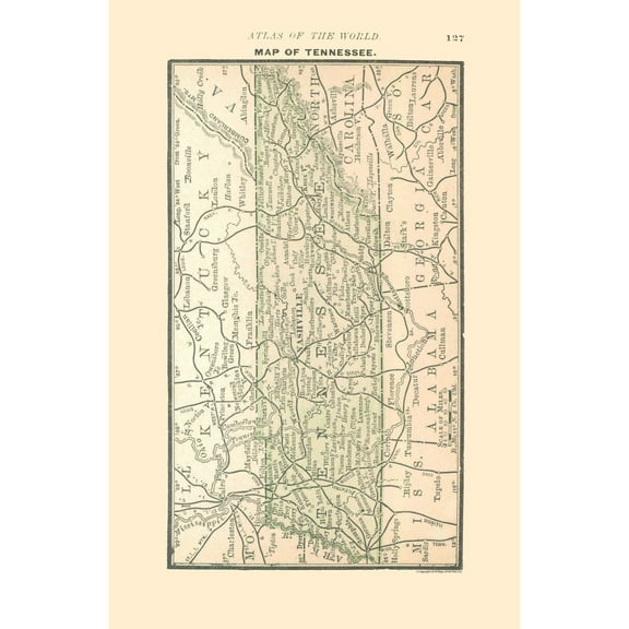 Historic State Map - Tennessee - Alden 1886 - 23 x 35.16 - Vintage Wall Art