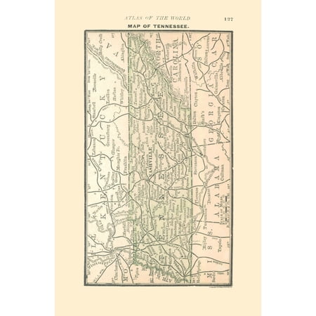 Historic State Map - Tennessee - Alden 1886 - Vintage Wall Art