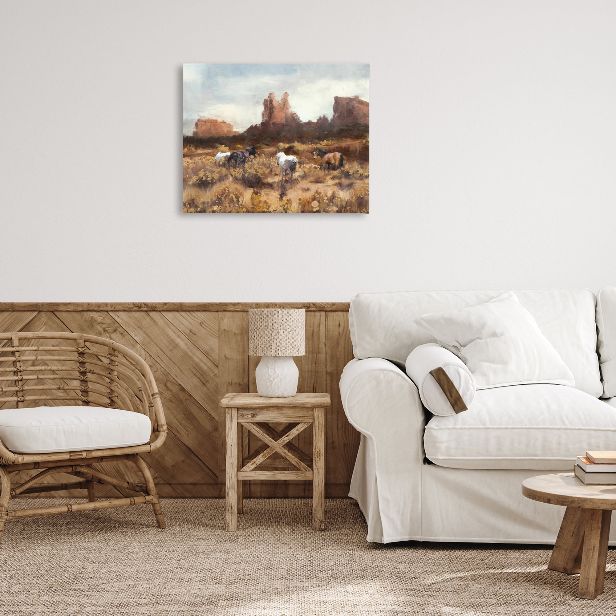 Stupell Industries Desert Horses Landscape Landscape Painting Gallery Wrapped Canvas Art Print Wall Art, 30 x 24