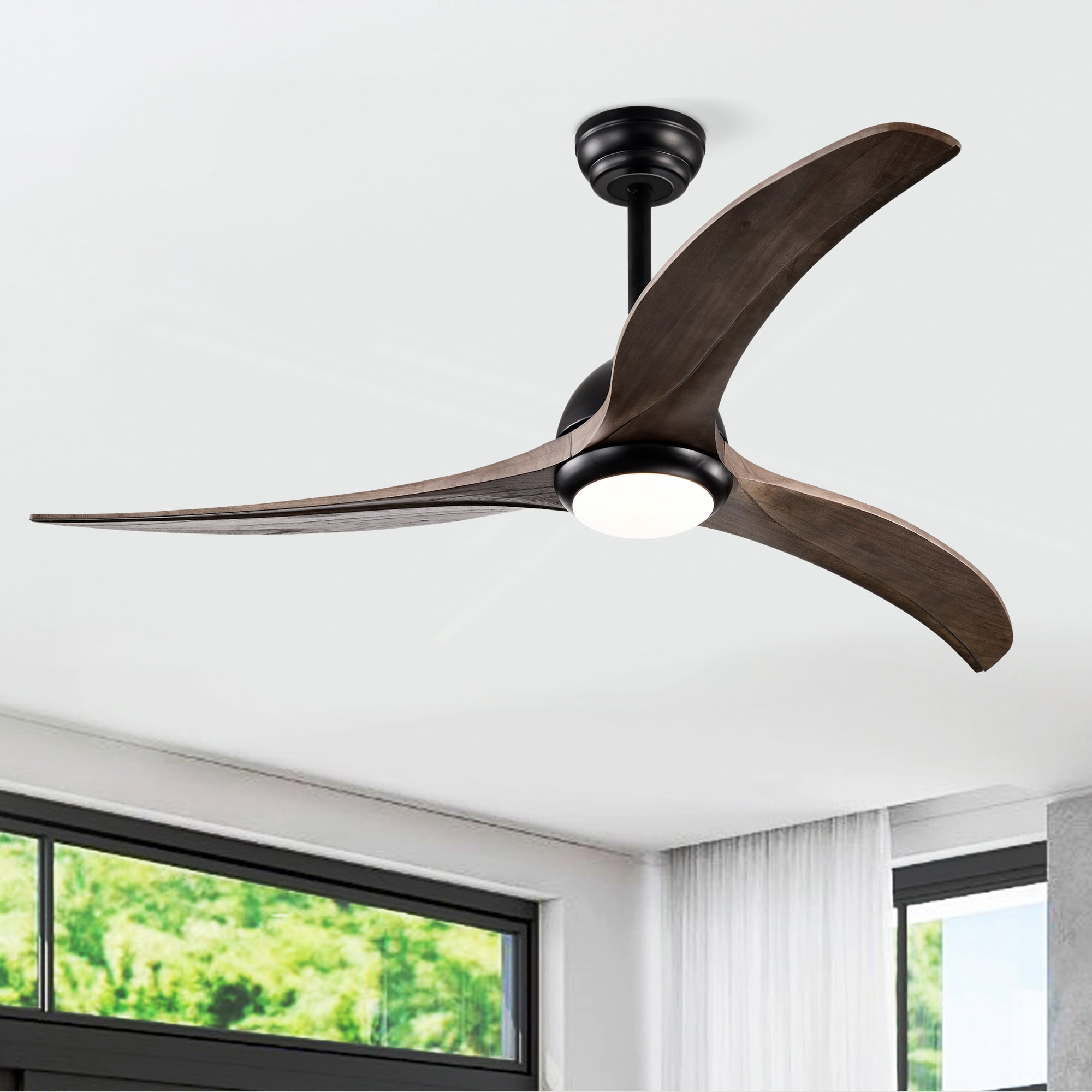 Ceiling Fan with Light, 52 Inch Reversible Noiseless Fan for Home Indoor Living Bedroom, Matte Black