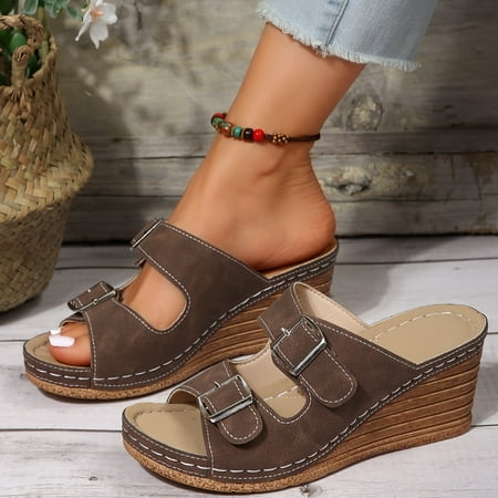 

Women s Wedge Heeled Sandals Casual Open Toe Platform Sandals Comfortable Double Buckle Strap Design Sandals