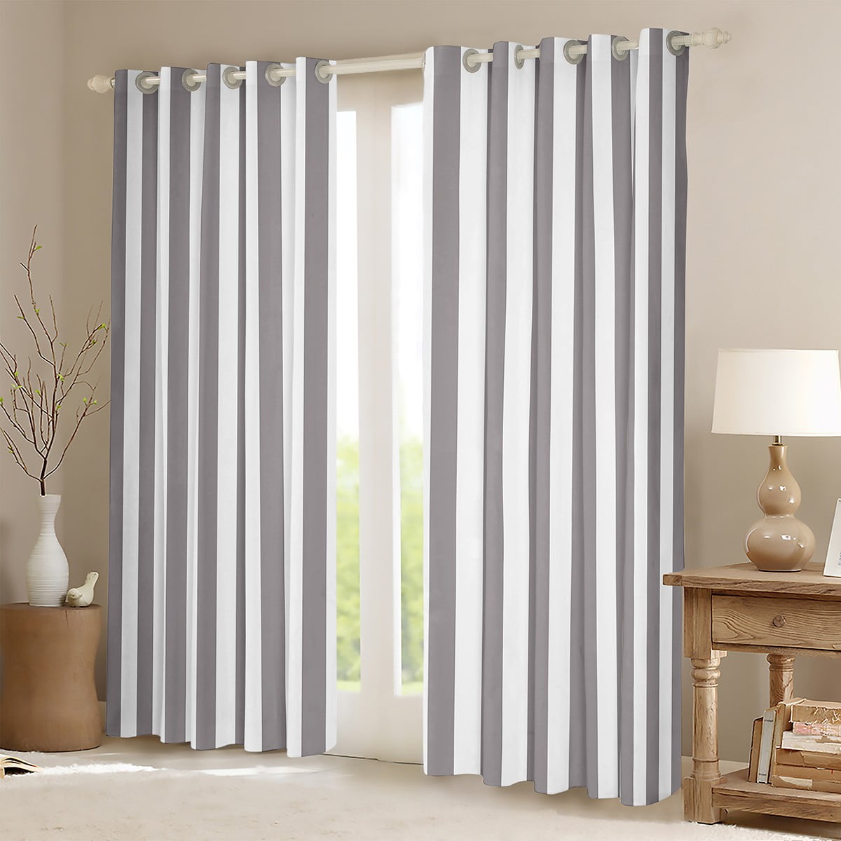 Erosebridal Grey Stripes Curtains for Living Room, Geometry Abstract 30%-50% Blackout Curtains Set of 2 (42x63), Minimalism Curtains and Drapes (42x63), Window Drapes Bedroom Decoration