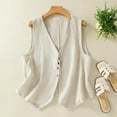 thumbnail image 2 of Women's Outerwear Vests Womens Cotton Linen Vest Casual Loose V Neck Sleeveless Vests Jacke Beige XXL, 2 of 5