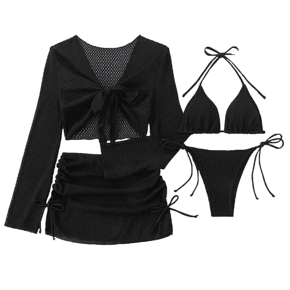 Erwazi Women's 4 Piece Drawstring Bikini Swimsuit Set Cover Up Skirt&Top Beach Summer Bathing Suit
