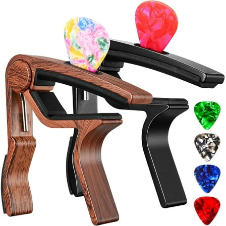 ZHUYING Capo Guitar Capo for Acoustic Electric Guitar Ukulele - 2 Pack Guitar Kapo Clip Clamp with Picks Holder