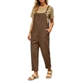 thumbnail image 5 of Fnooota Women's Overalls with Pockets, Casual Cotton Linen Adjustable Straps Loose Fit Summer Jumpsuits Brown Size L, 5 of 7
