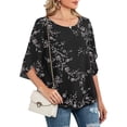 thumbnail image 3 of Qarigey Camisa de mujer Estampado de media manga Top Camisa de mujer Estampado de medio cuello Blusa informal Prendas para la parte del cuerpo hoja negra negra L, 3 of 5